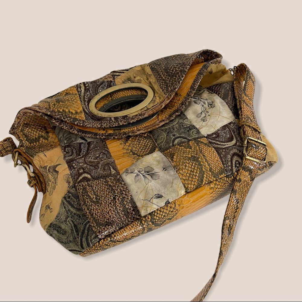 Vintage Handmade Python And Fabric Patchwork Bag - image 1